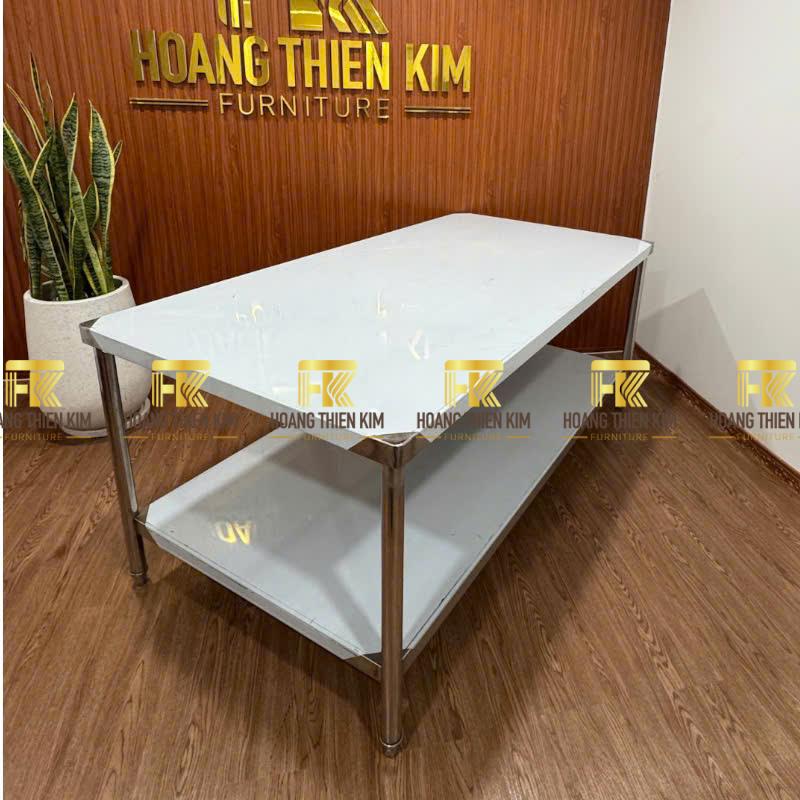 Bàn 2 tầng inox 304 chân tròn Bàn 2 tầng inox 304 chân tròn