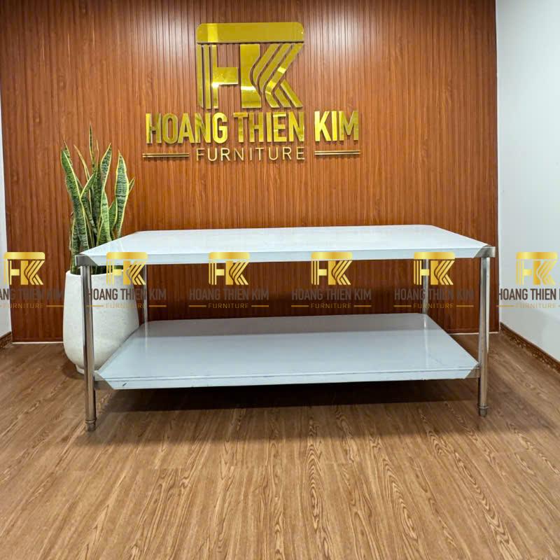 Bàn 2 tầng inox 304 chân tròn