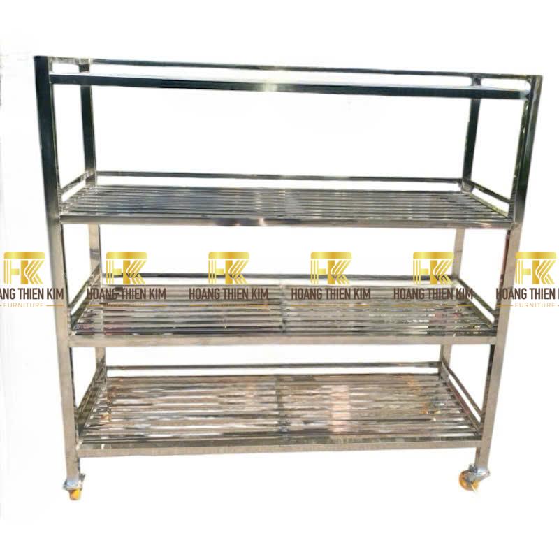 Kệ inox 4 tầng song có bánh xe