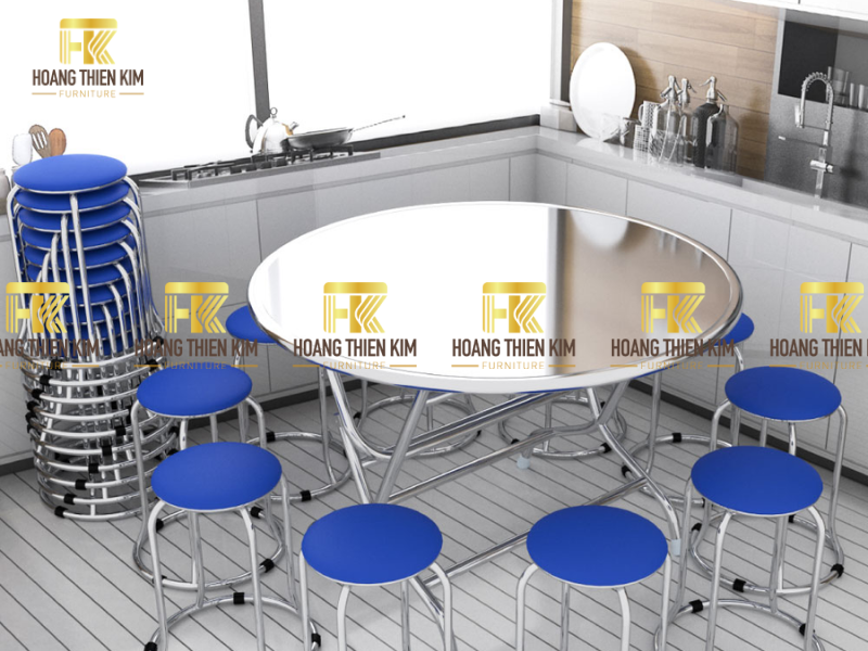Ghế đôn inox bền, sạch, chịu lực tốt và tiết kiệm không gian