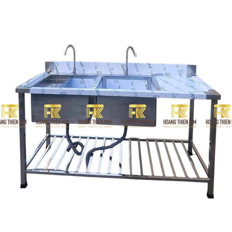 Chậu rửa đôi inox có cánh và kệ nan dưới