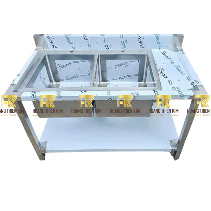 Chậu rửa đôi 2 inox có cánh và kệ phẳng phía dưới