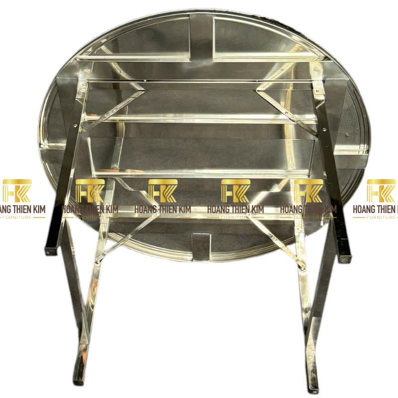 Bàn tròn inox 1m2 hàng dày chân gấp gọn new Bàn tròn inox 1m2 hàng dày chân gấp gọn new