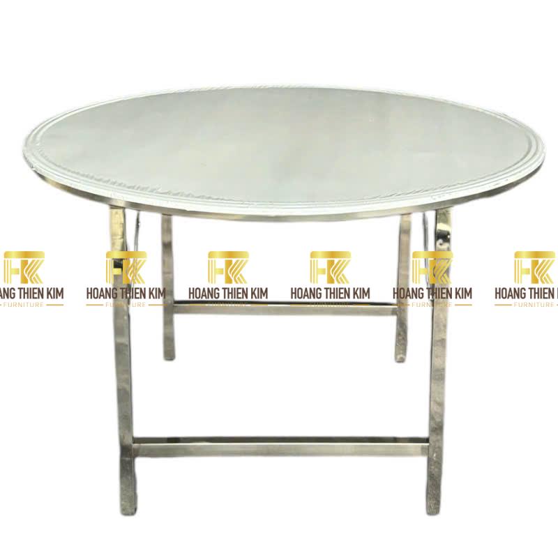 Bàn tròn inox 1m2 hàng dày chân gấp gọn newd