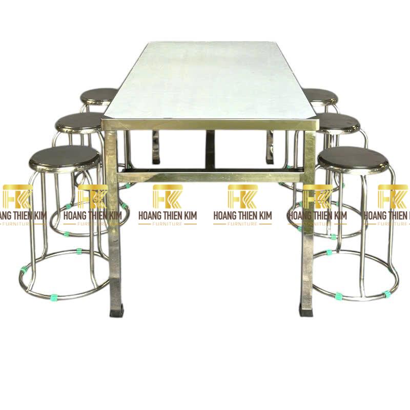 Bàn ăn công nghiệp inox 304 chân vuông cố định