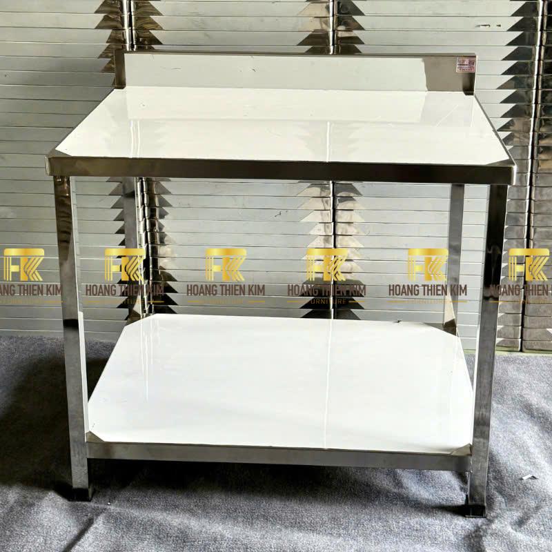 Bàn thao tác inox 2 tầng có lót gỗ