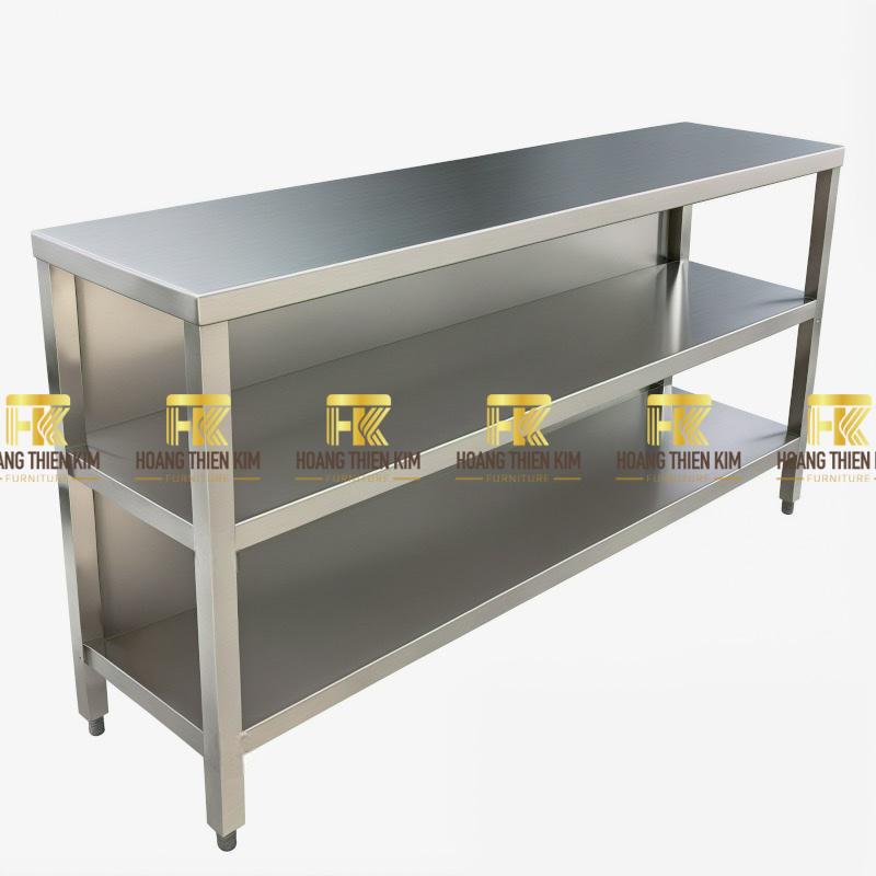 Bàn inox 3 tầng có lưng chắn inox 304