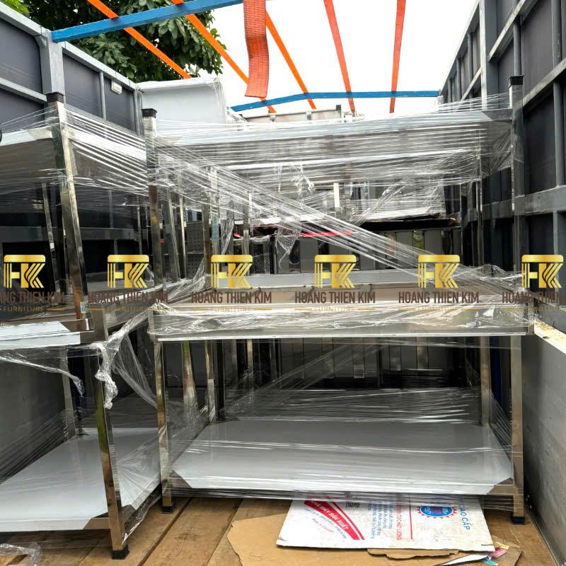 Bàn 2 tầng inox 304 có bánh xe