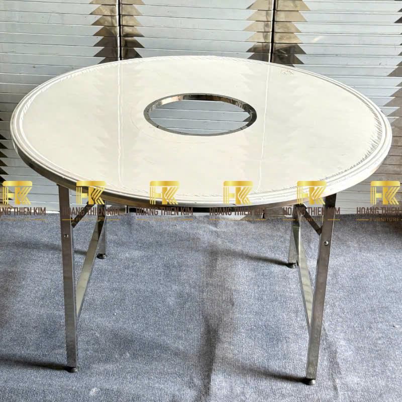 Bàn tròn inox có khoét lỗ lò nướng Bàn tròn inox có khoét lỗ lò nướng