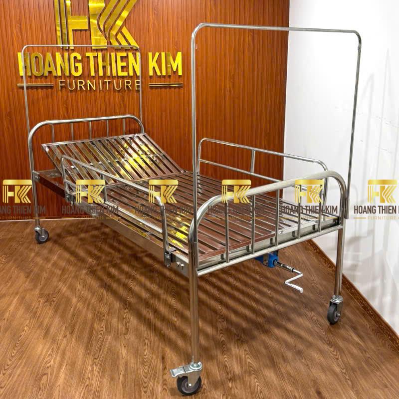Giường y tế 1m2 inox 304 loại1 tay quay