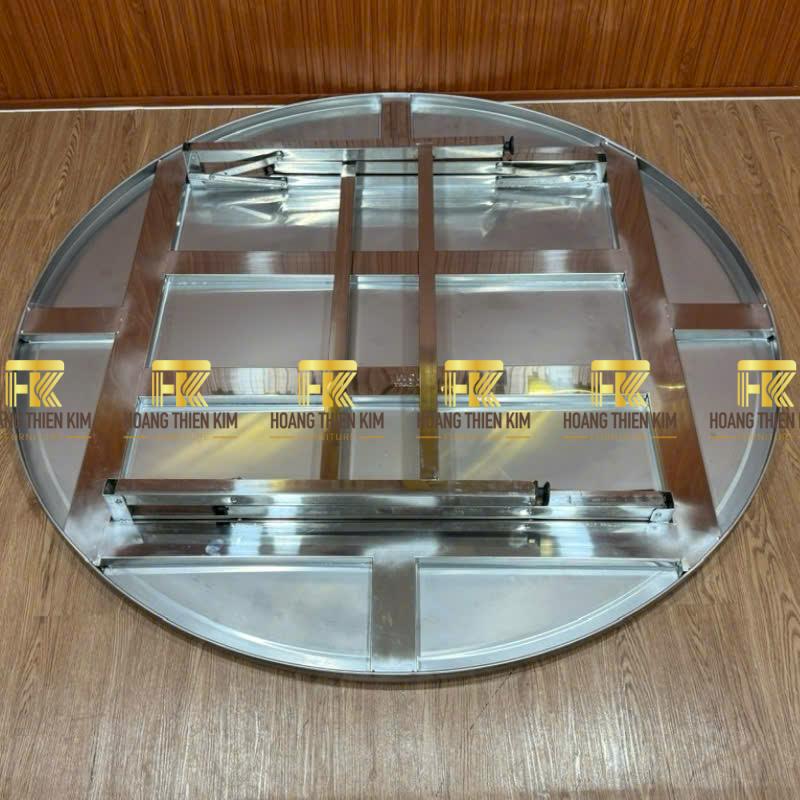 Bàn tròn 1m5 inox 304 chân xếp gấp gọn