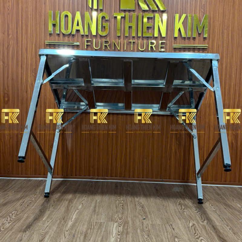 Bàn chữ nhật inox 304 KT: D1200 x R700 x C750mm chân xếp gấp gọn Bàn chữ nhật inox 304 KT: D1200 x R700 x C750mm chân xếp gấp gọn